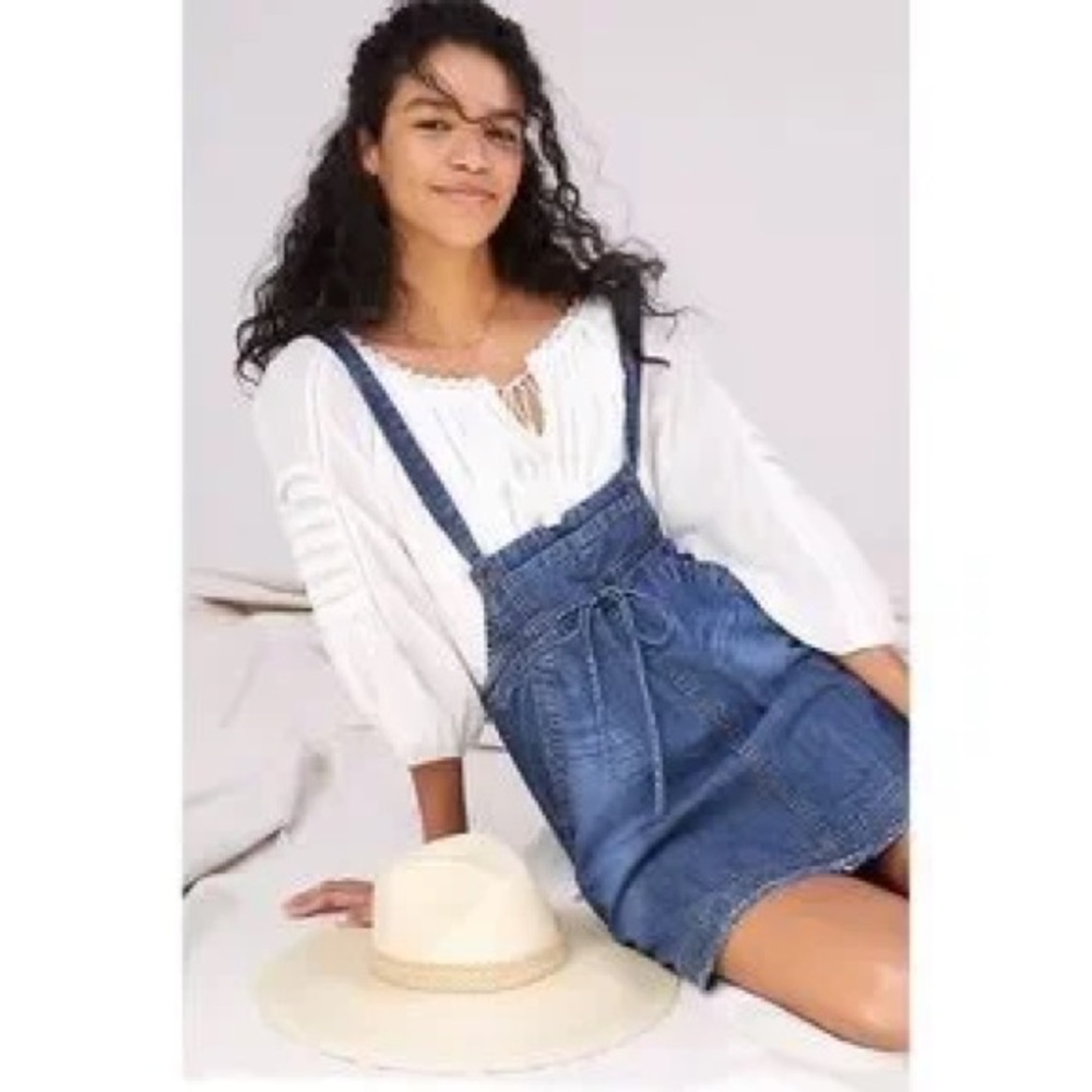 Anthropologie Pilcro Denim Overall Skirt Mini Pinafore XS Twee cottage Festival